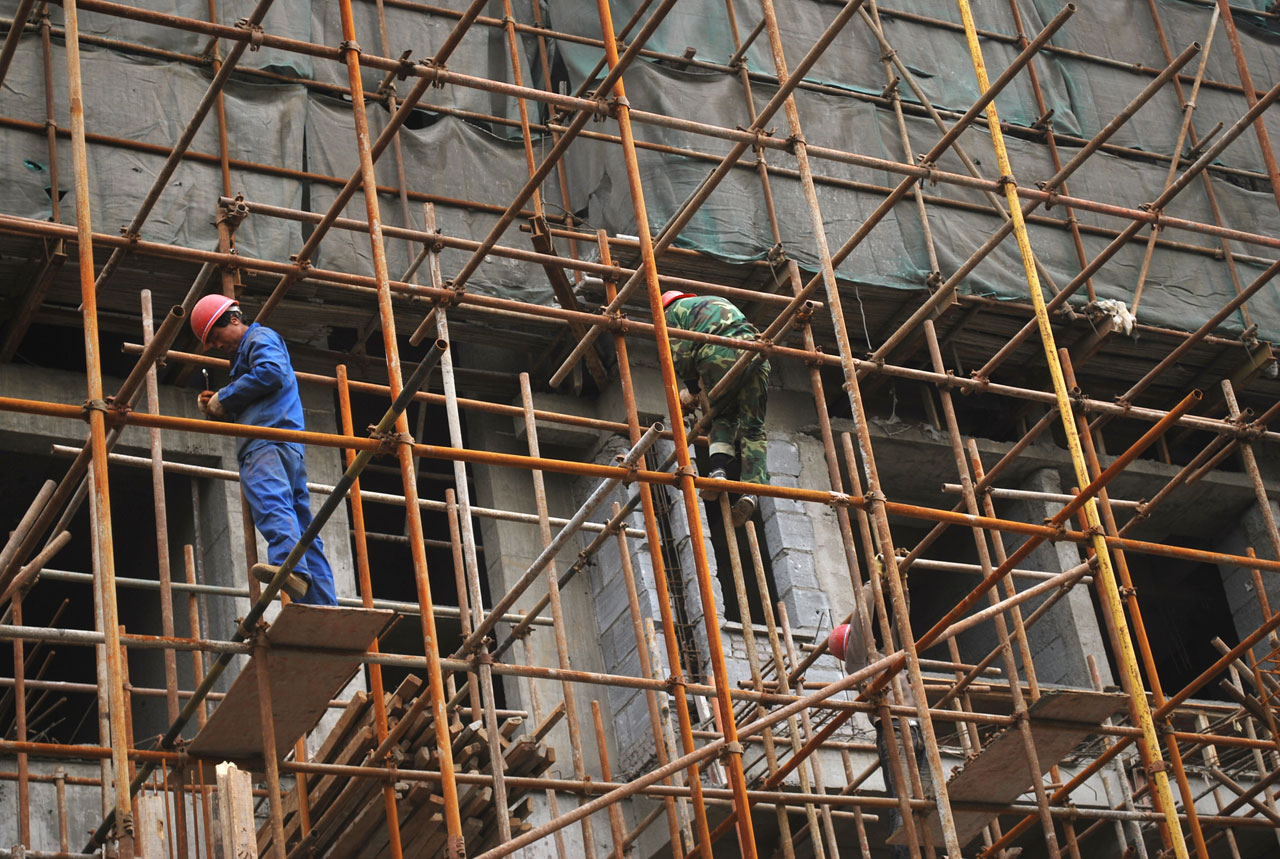Workers on a scaffold