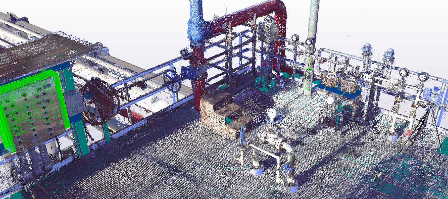 A typical industrial platform model overlaid with a laser scan